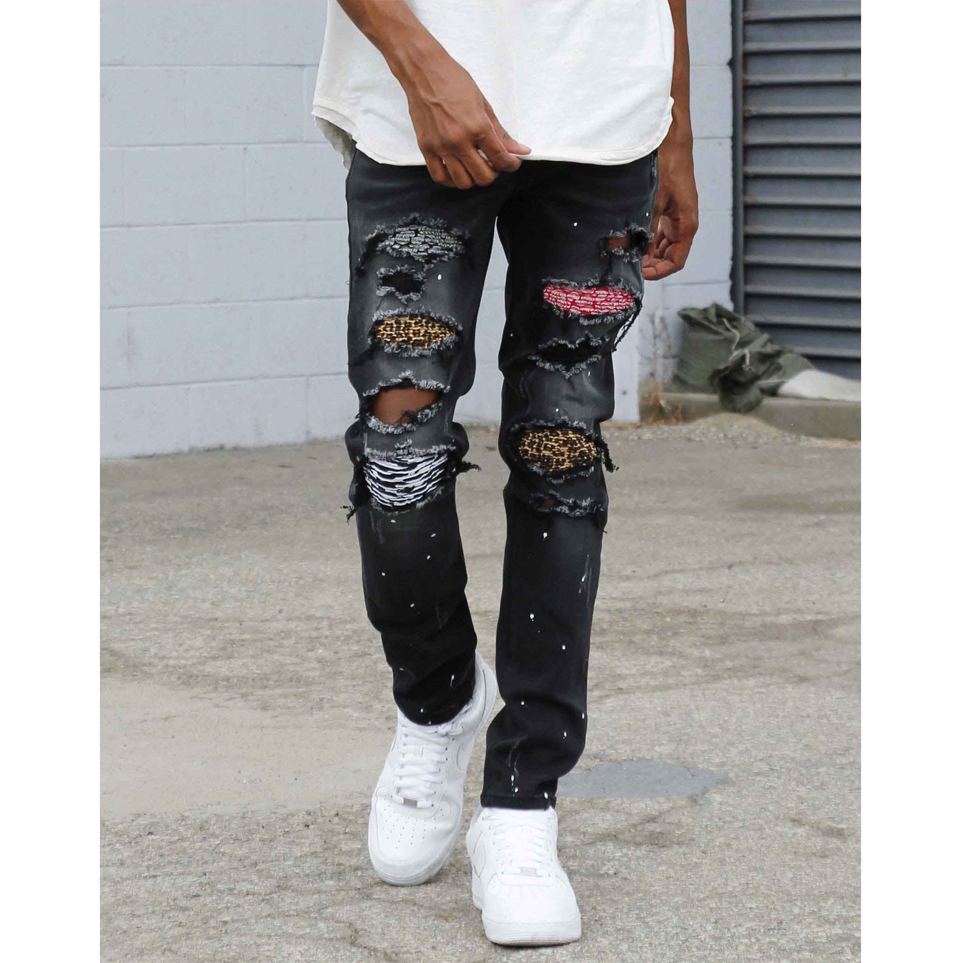 Black Ripped Jeans Ragged Hem Distressed Tapered Fit Denim Jean For Men | Ripped  jeans men, Mens fashion jeans, Mens jeans guide